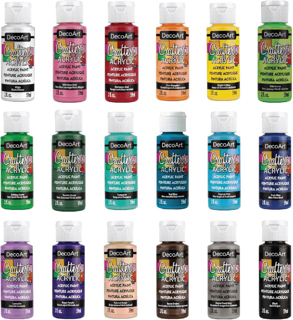 Acrylic Paint Set, 18 (2 fl oz/59 ml) Assorted Matte Finish Colors, DIY Arts And Crafts Acrylic Paint, 36 Fl Oz(Pack of 1)